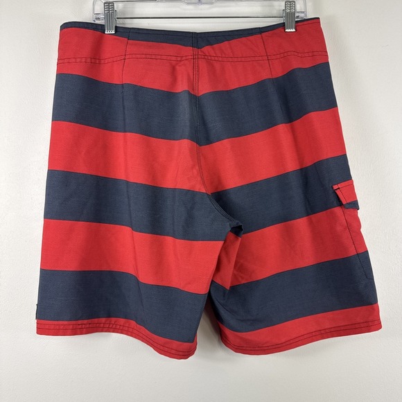 Rusty Board Shorts Men 32 Red Gray Striped Y2K 2000s Surfboard Swim Trunks - Picture 2 of 8